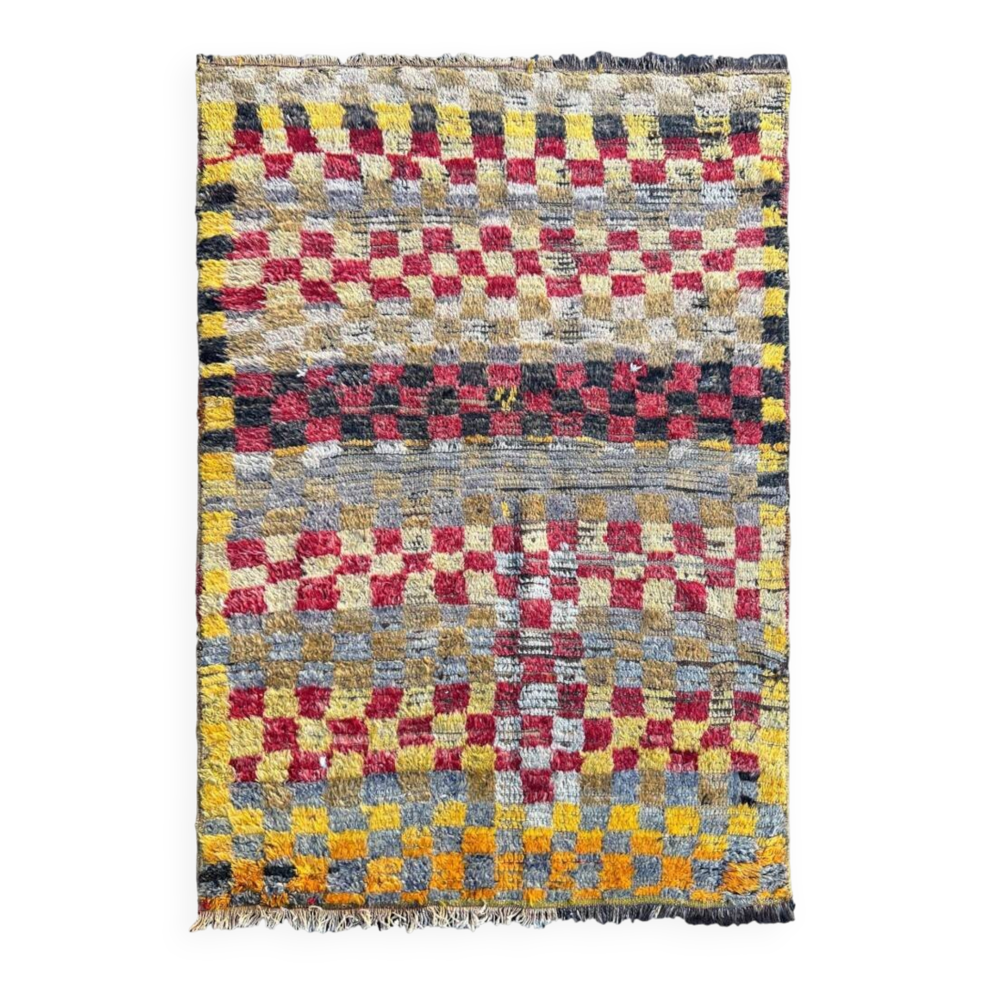 Tapis Tulu turc antique avec motif à carreaux