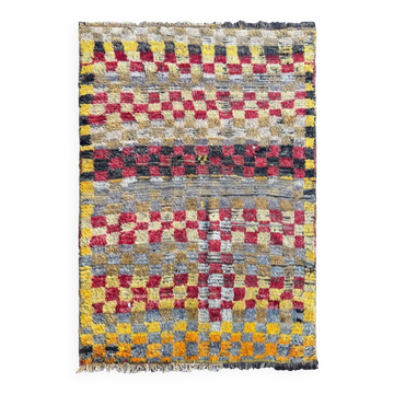 Tapis Tulu turc antique avec motif à carreaux