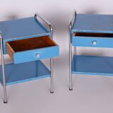 Restored Bauhaus Pair of Bedside Tables, Hynek Gottwald, Chrome, Czechia, 1930s