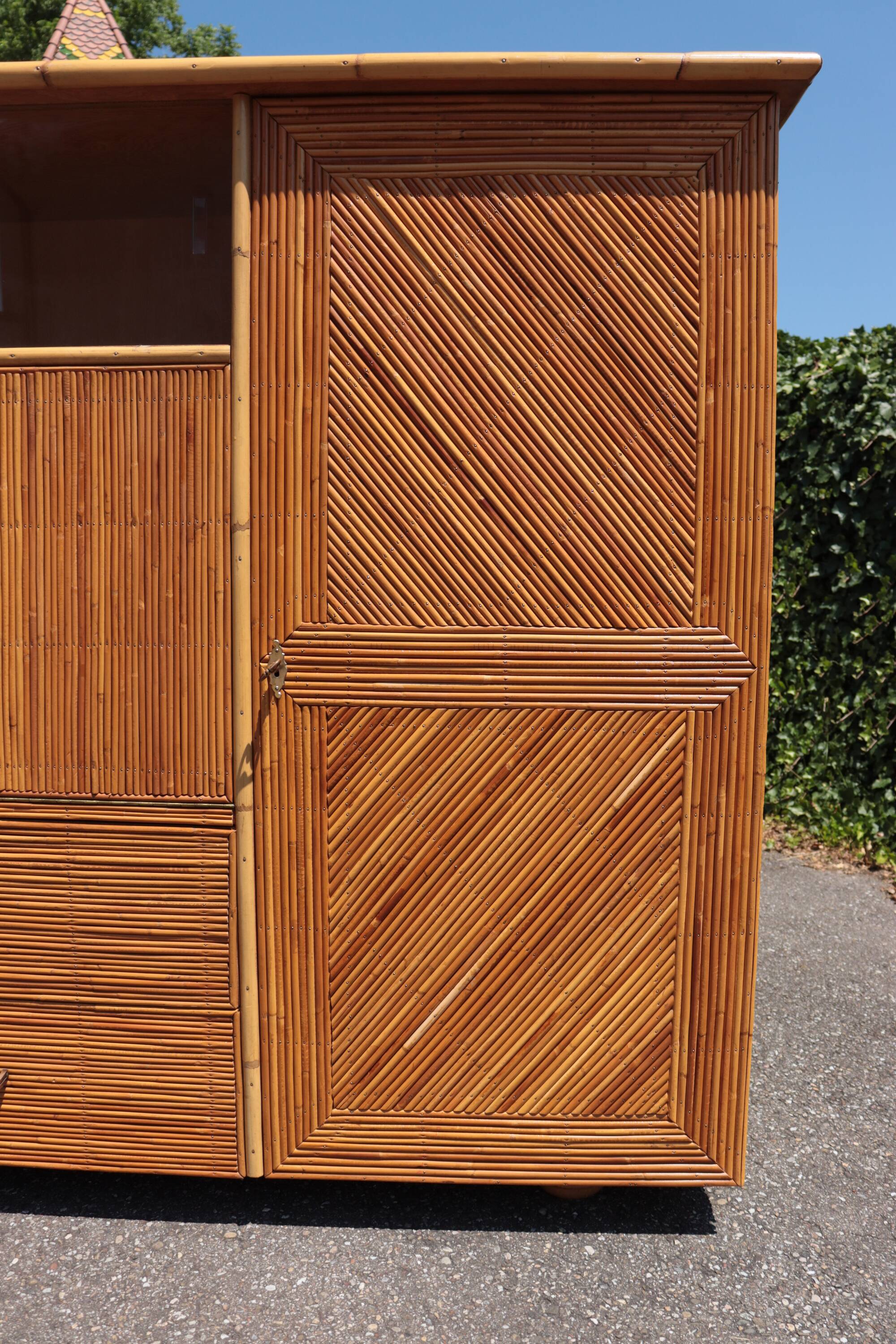 Rattan wardrobe/secretary Audoux & Minnet  style 1950