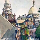 André Duculty (1912-1990) Watercolor on paper "Square du Sacré Coeur in Montmartre, Paris" Signed