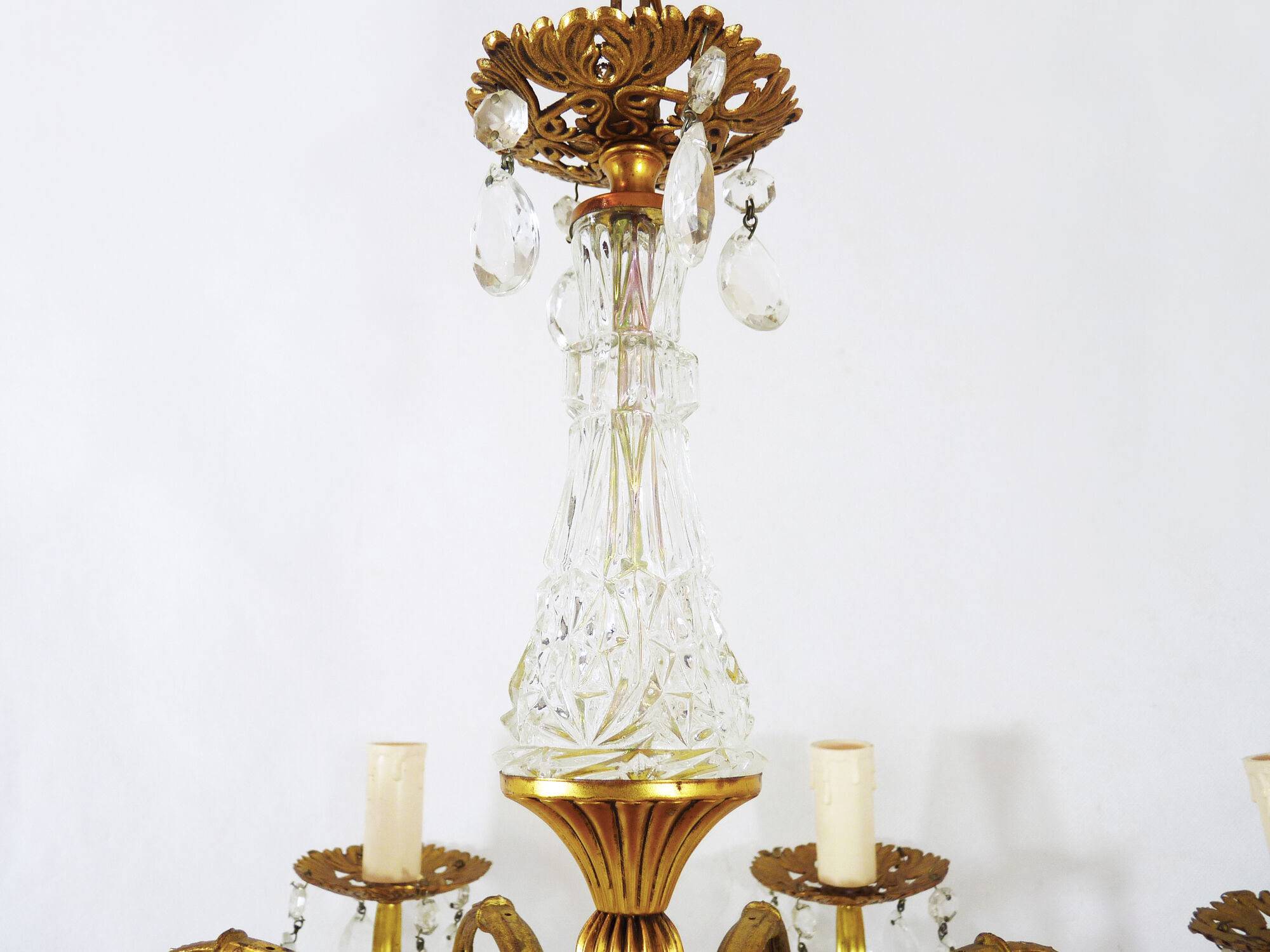 Old 8-branch brass chandelier and glass stamps