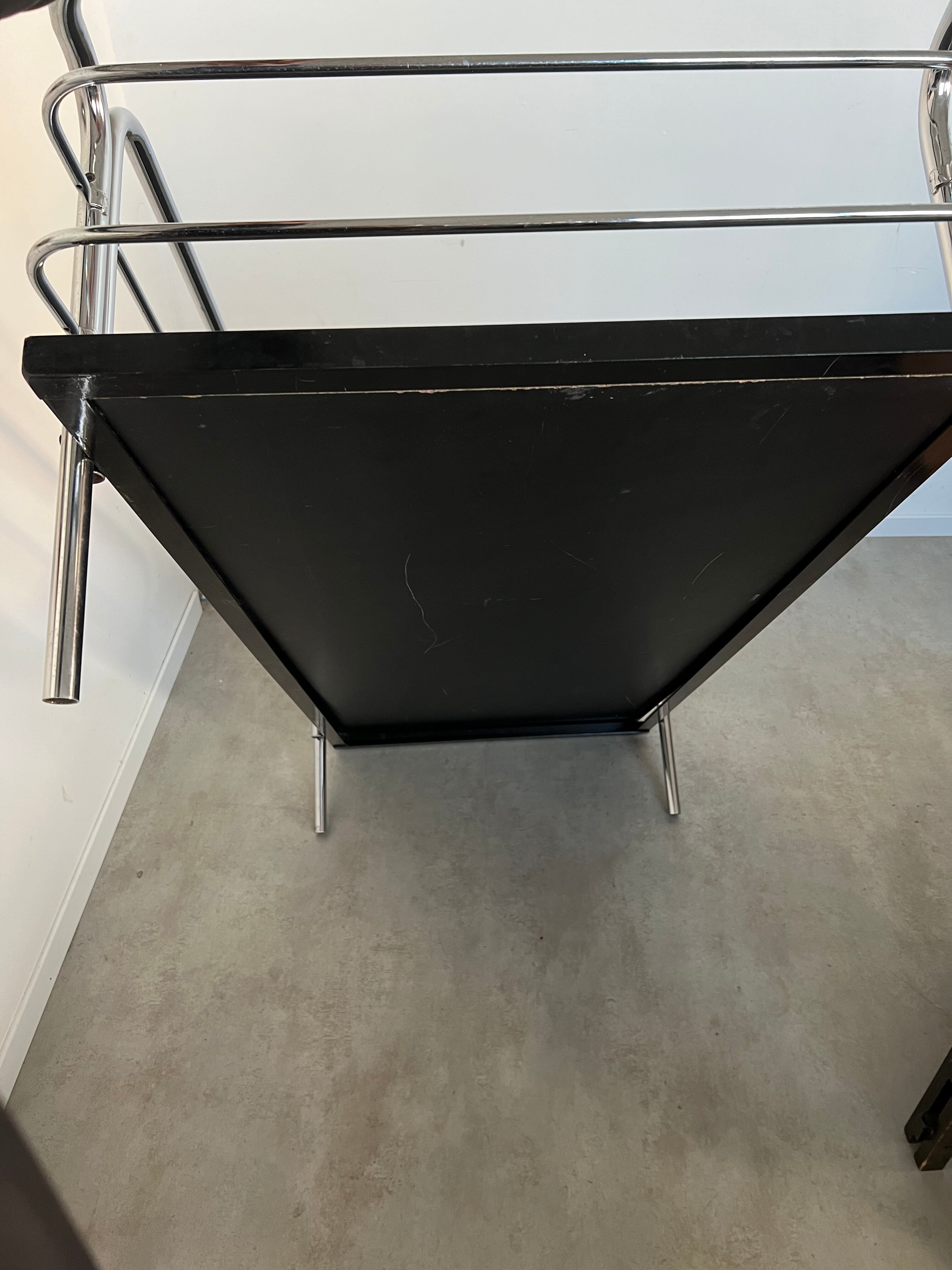 Old vintage leather and tubular metal sofa, design 70s