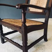Low Arts & Crafts Oak & Rush Armchair, Belgium 1920s