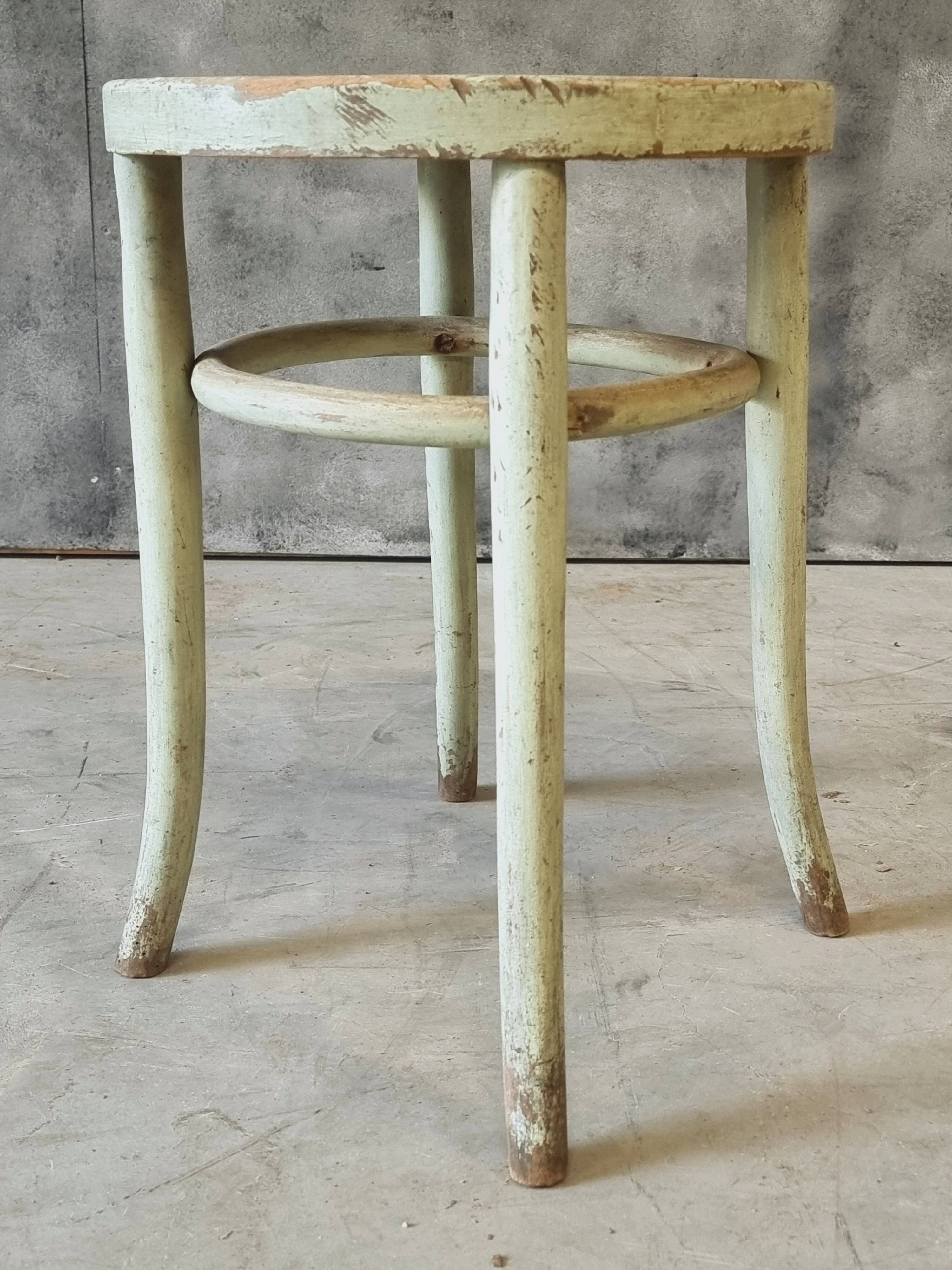 Antique stool side table Thonet style mint green