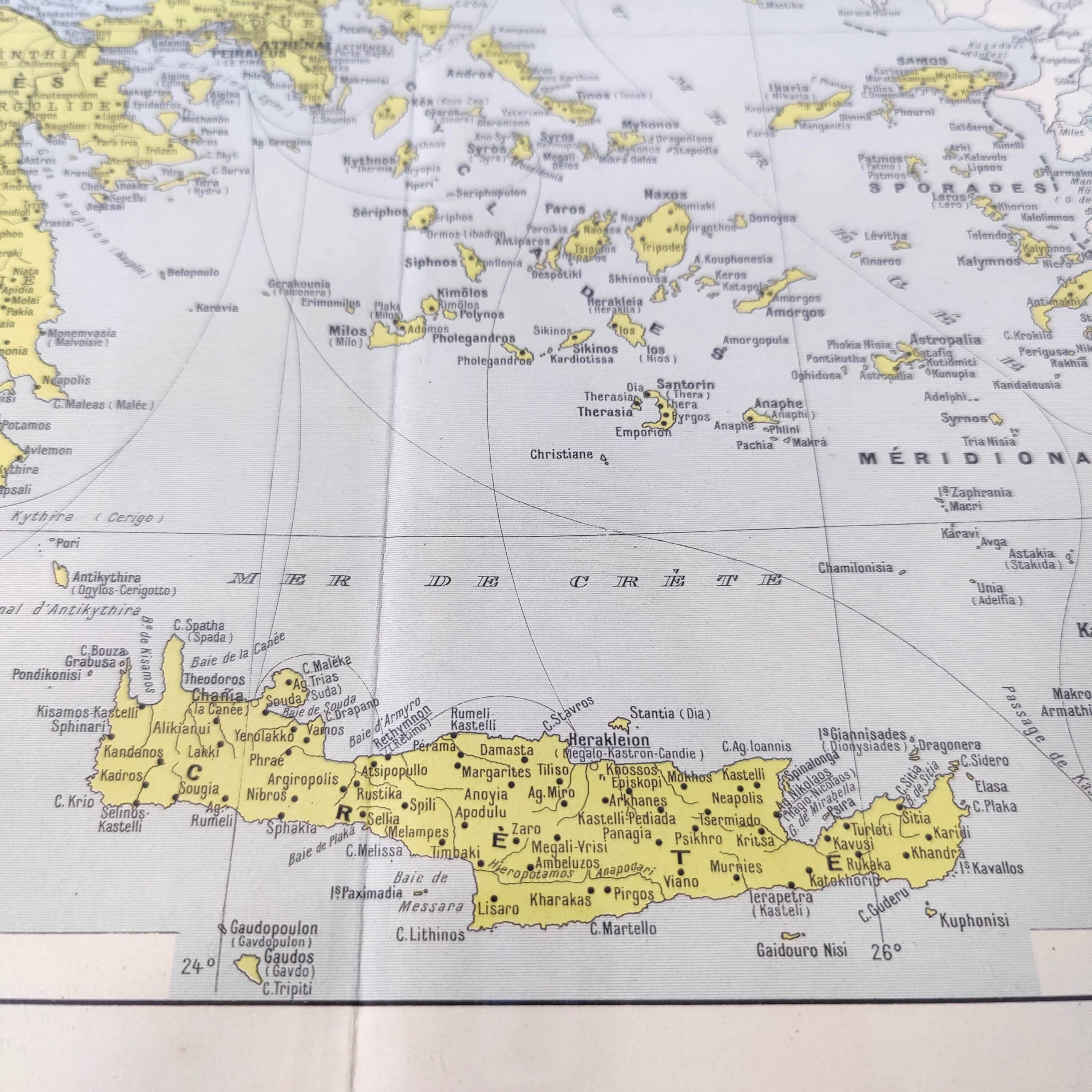 Old map Greece Crete 43x43cm from 1950