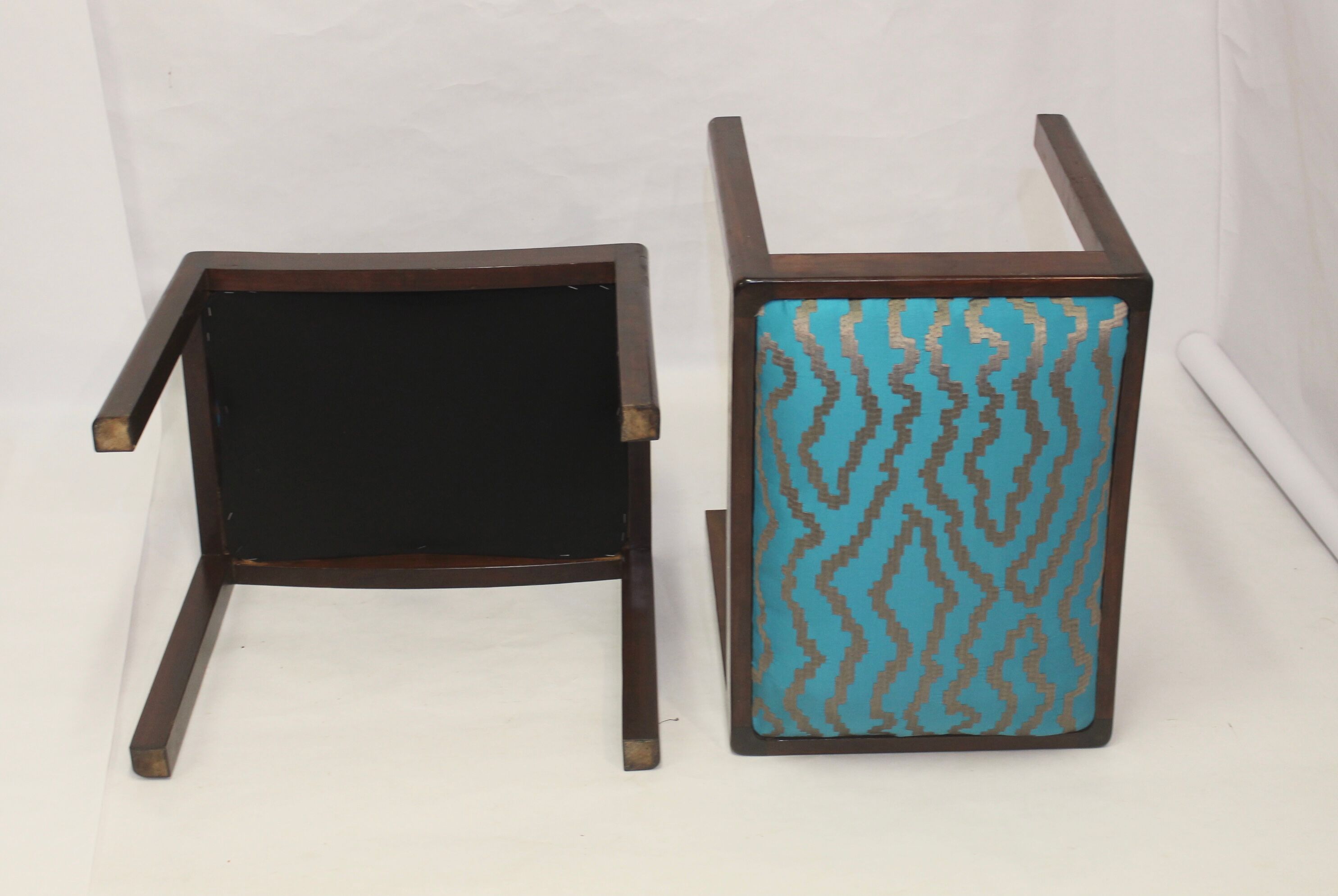 Pair of 50s/60s designer stools in jacquard fabric.
