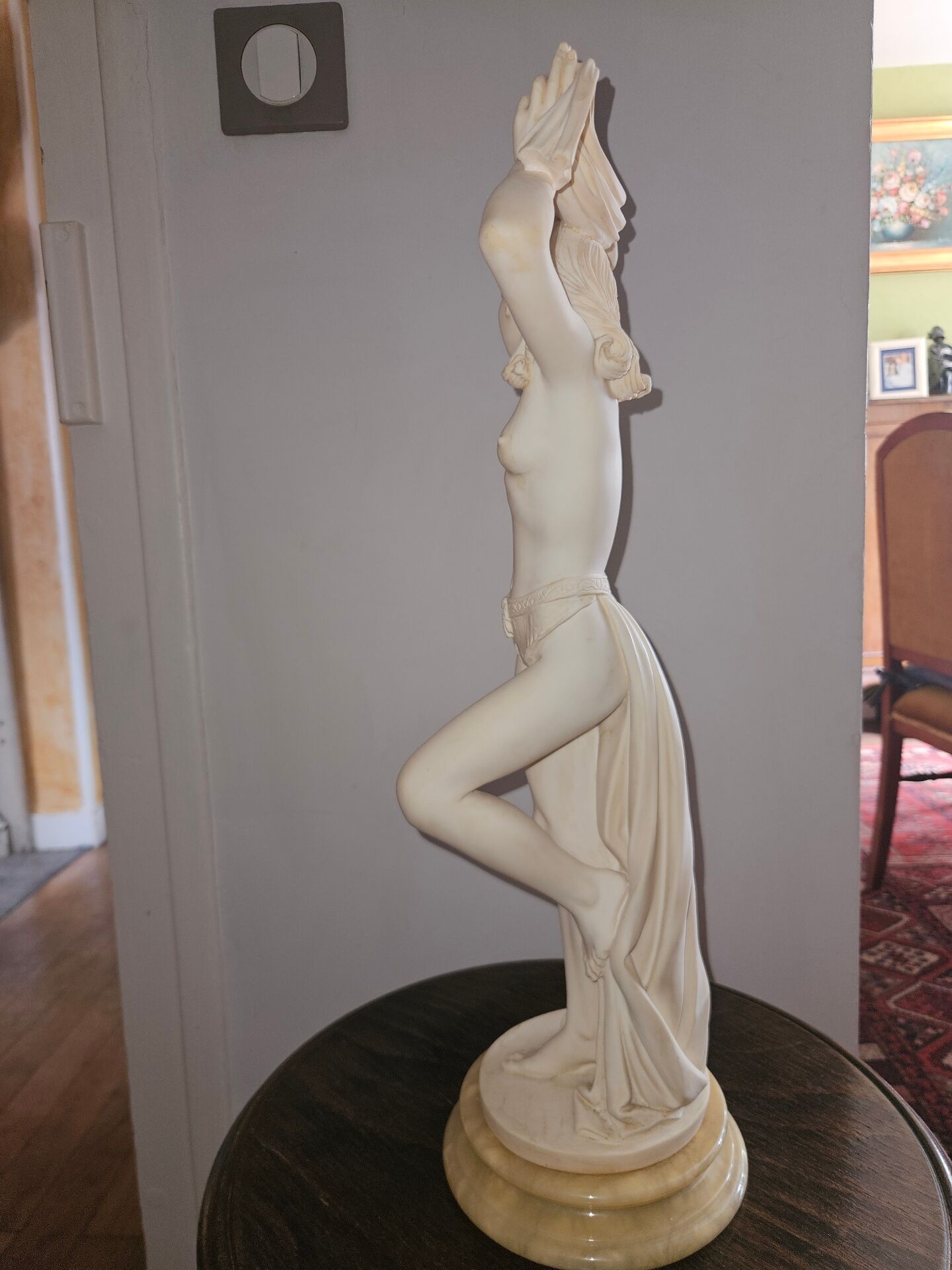 Title: Dancer Statue with Veil – A. Giannelli 1982 – Alabaster  
Description