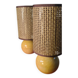 Pair of natural solid wood ball lamps, Scandinavian style bedside table 33x14