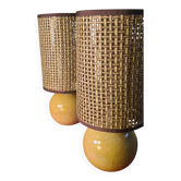 Pair of natural solid wood ball lamps, Scandinavian style bedside table 33x14