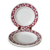 Set of 4 Saint Amand soup plates with burgundy flower outlines 1950