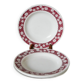 Set of 4 Saint Amand soup plates with burgundy flower outlines 1950