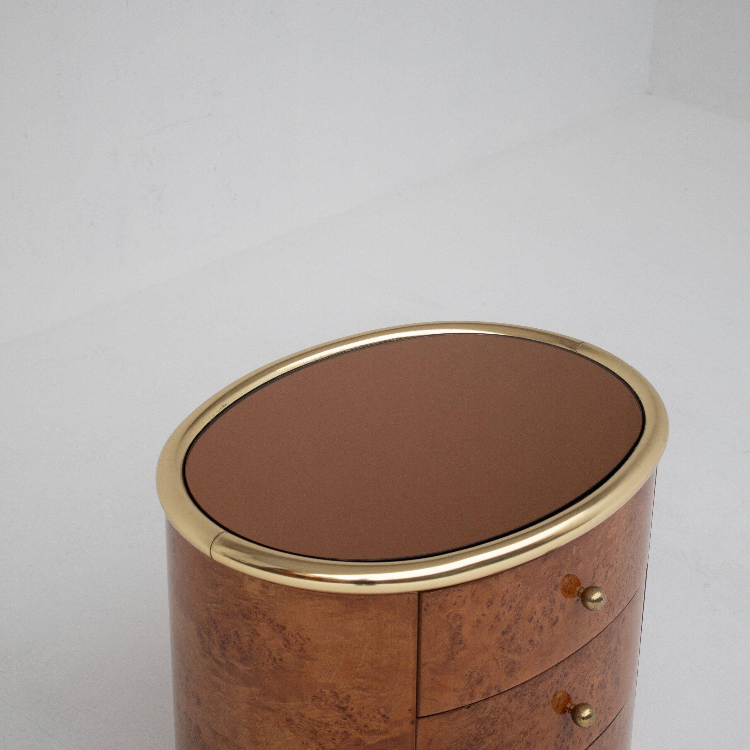 Vintage burlwood and brass nightstands, 1970s