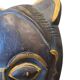 Masque africain en bois sculpté bleu et doré, oreilles de lion