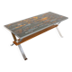 Vintage coffee table from the 60s and 70s in ceramic, chrome metal, and wood.