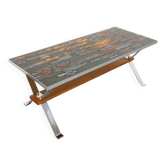 Table basse vintage des années 60 70 en céramique, métal chromé et bois