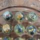 Vintage wooden carved solitaire game – Resin balls with insects –