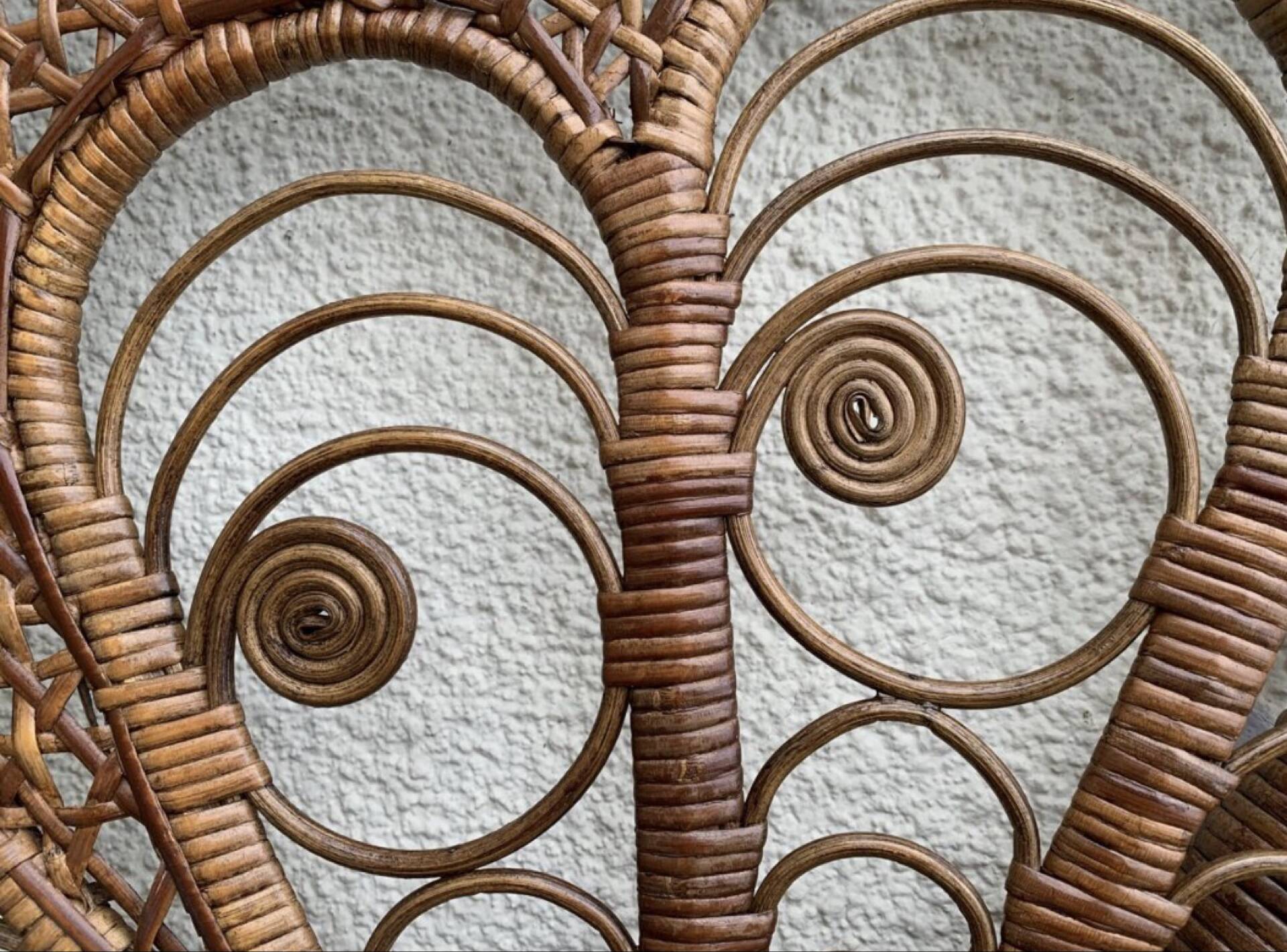 Large vintage headboard in woven rattan fan / Peacock 180cm