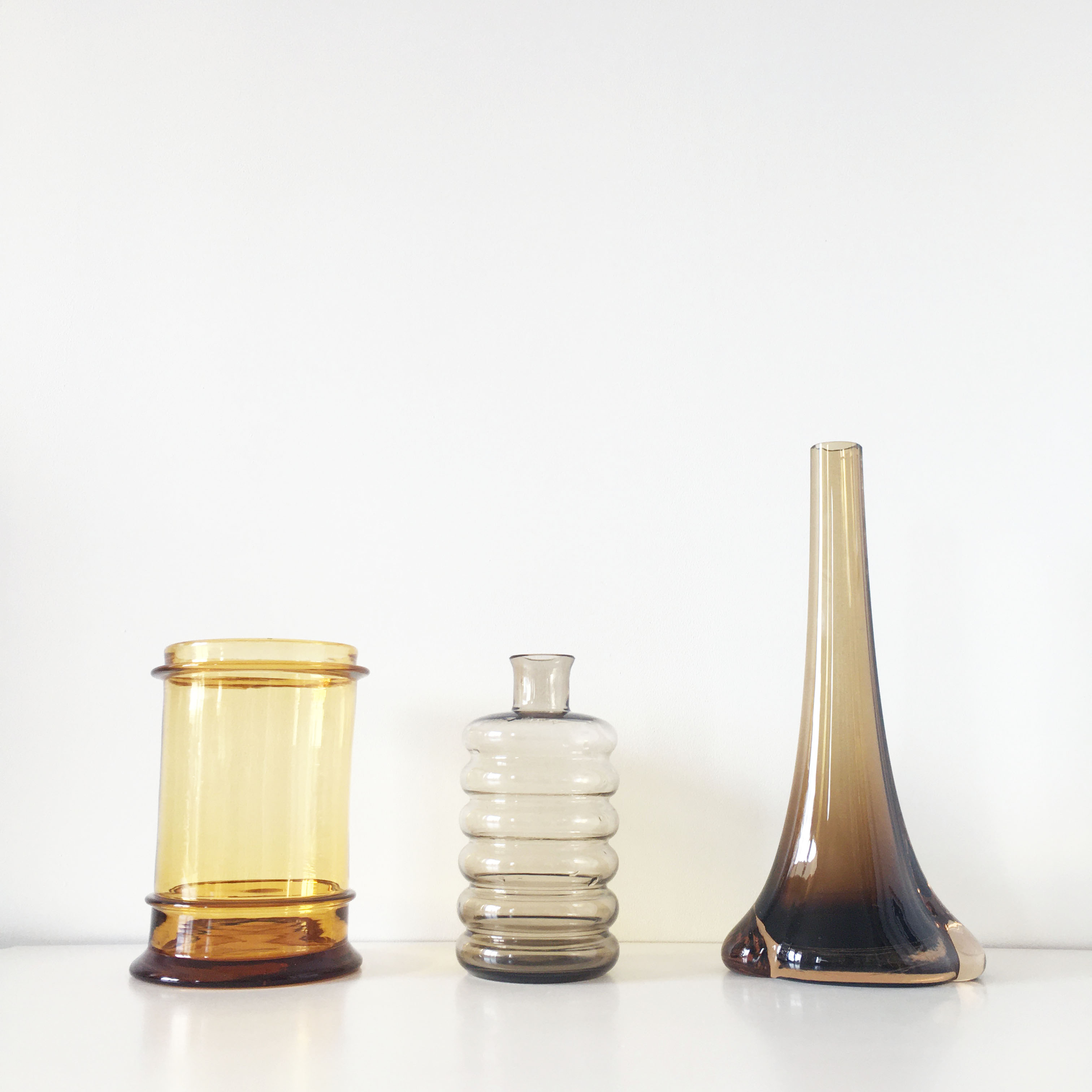 Set of vintage smoked glass vases