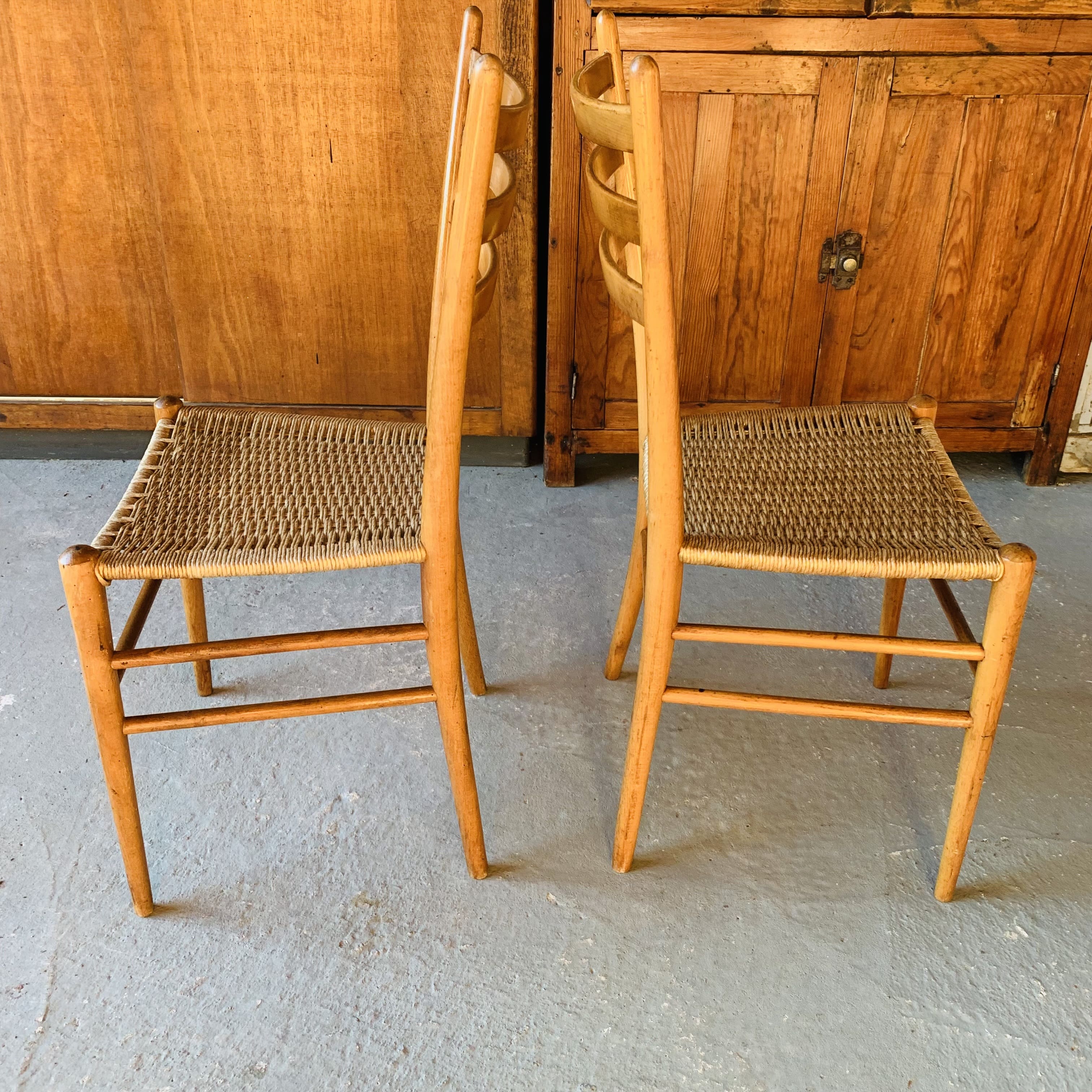 Paire de chaises italienne bois et corde