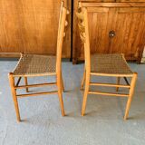 Pair of Italian chairs wood and rope