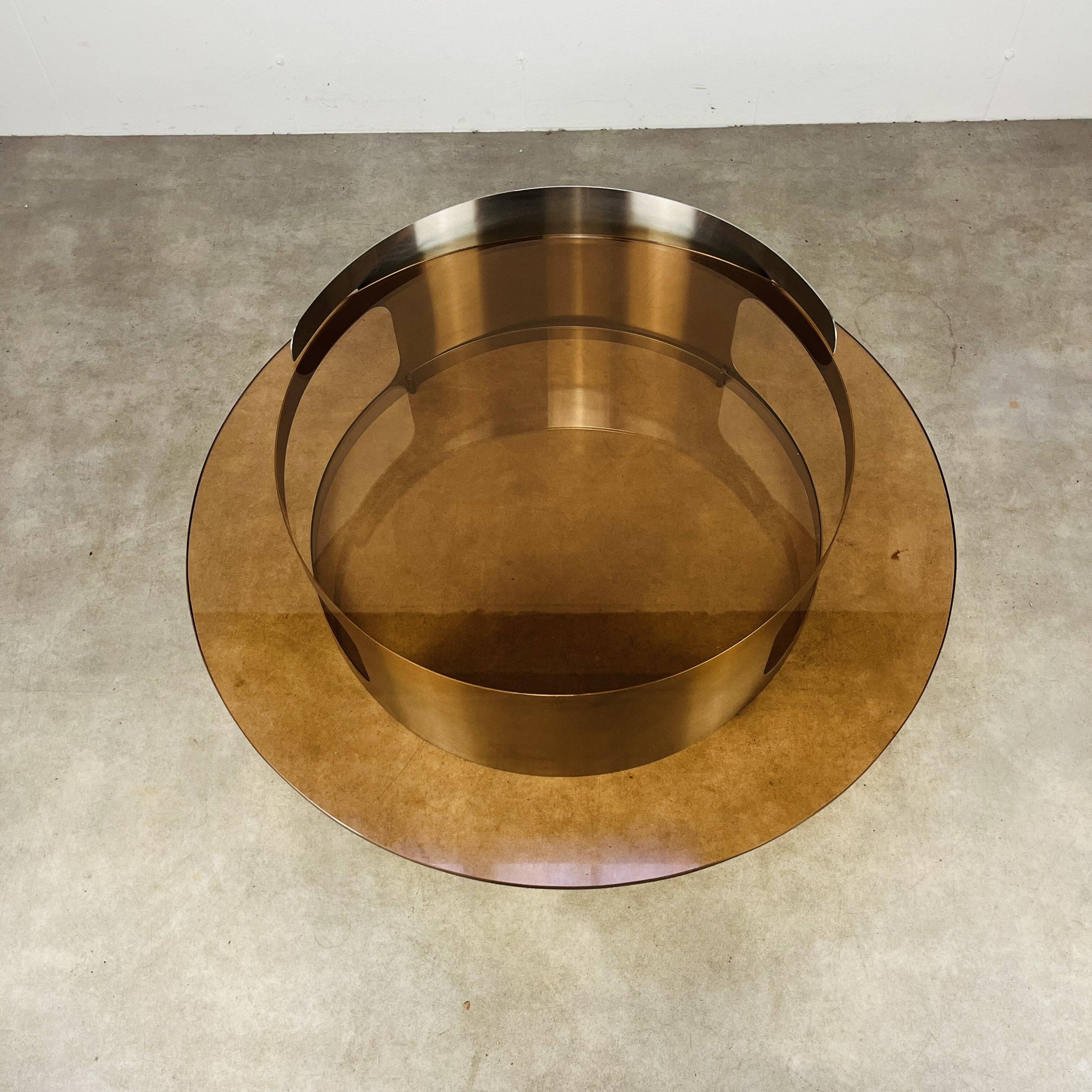 Kappa coffee table in steel and smoked glass, Maria Pergay style, 1970s.