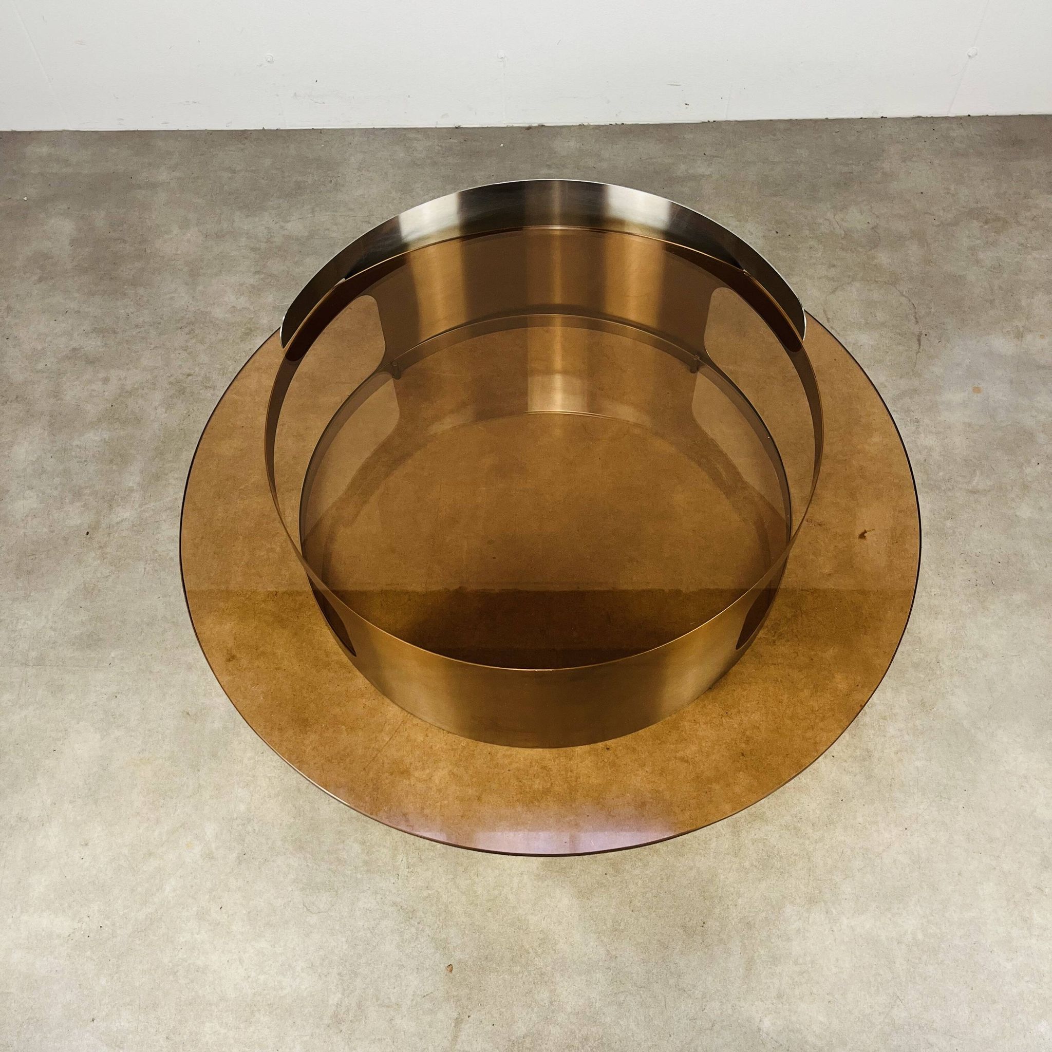 Kappa coffee table in steel and smoked glass, Maria Pergay style, 1970s.