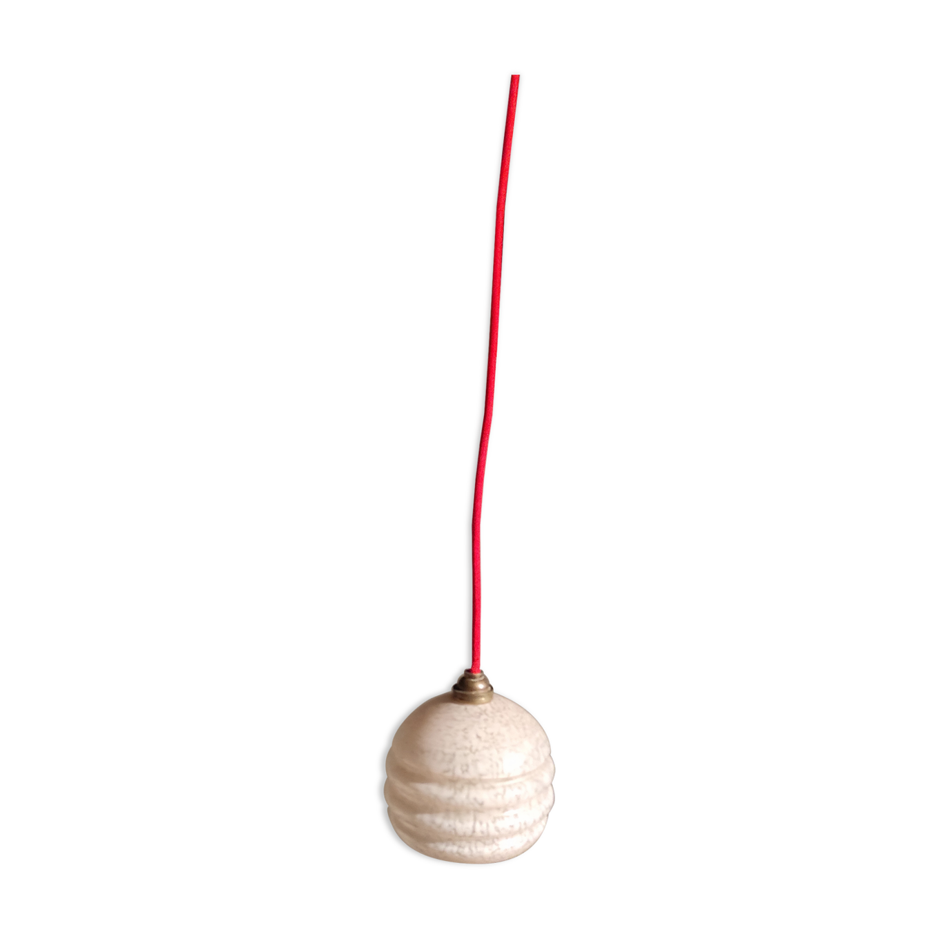 Vintage strolling suspension in pink Clichy glass and woven cotton electric wire