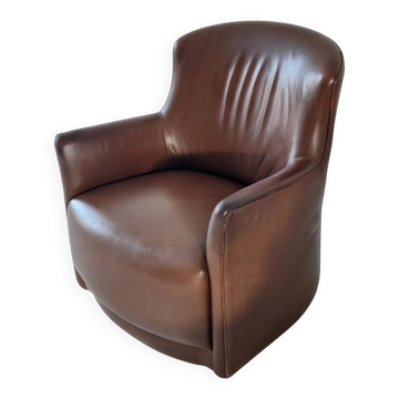 Mid century club chair in cigar-brown patinated leather, 1960s