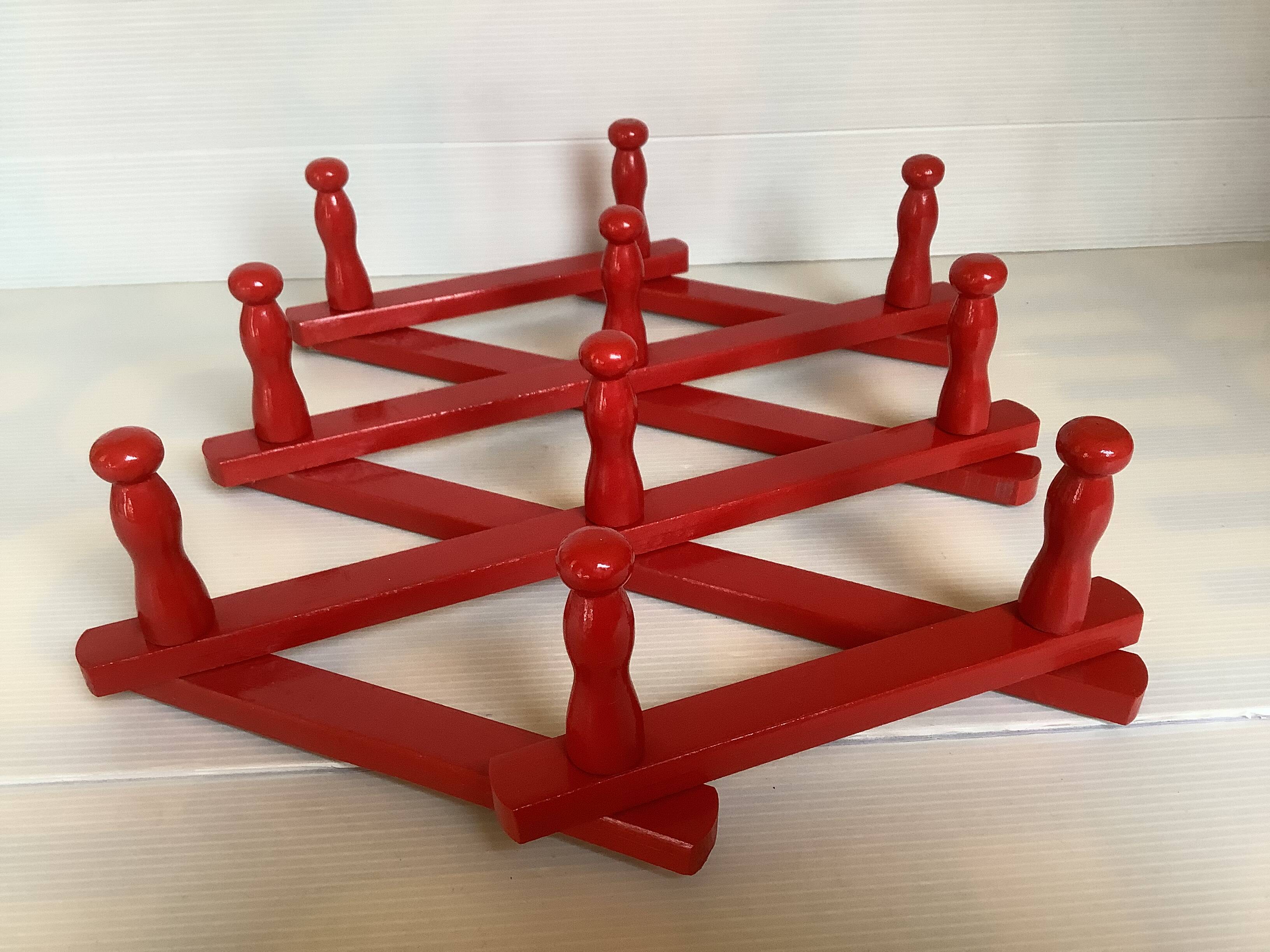 Red wood accordion coat rack