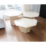 Set of 3 Vintage Italian Travertine Side Tables