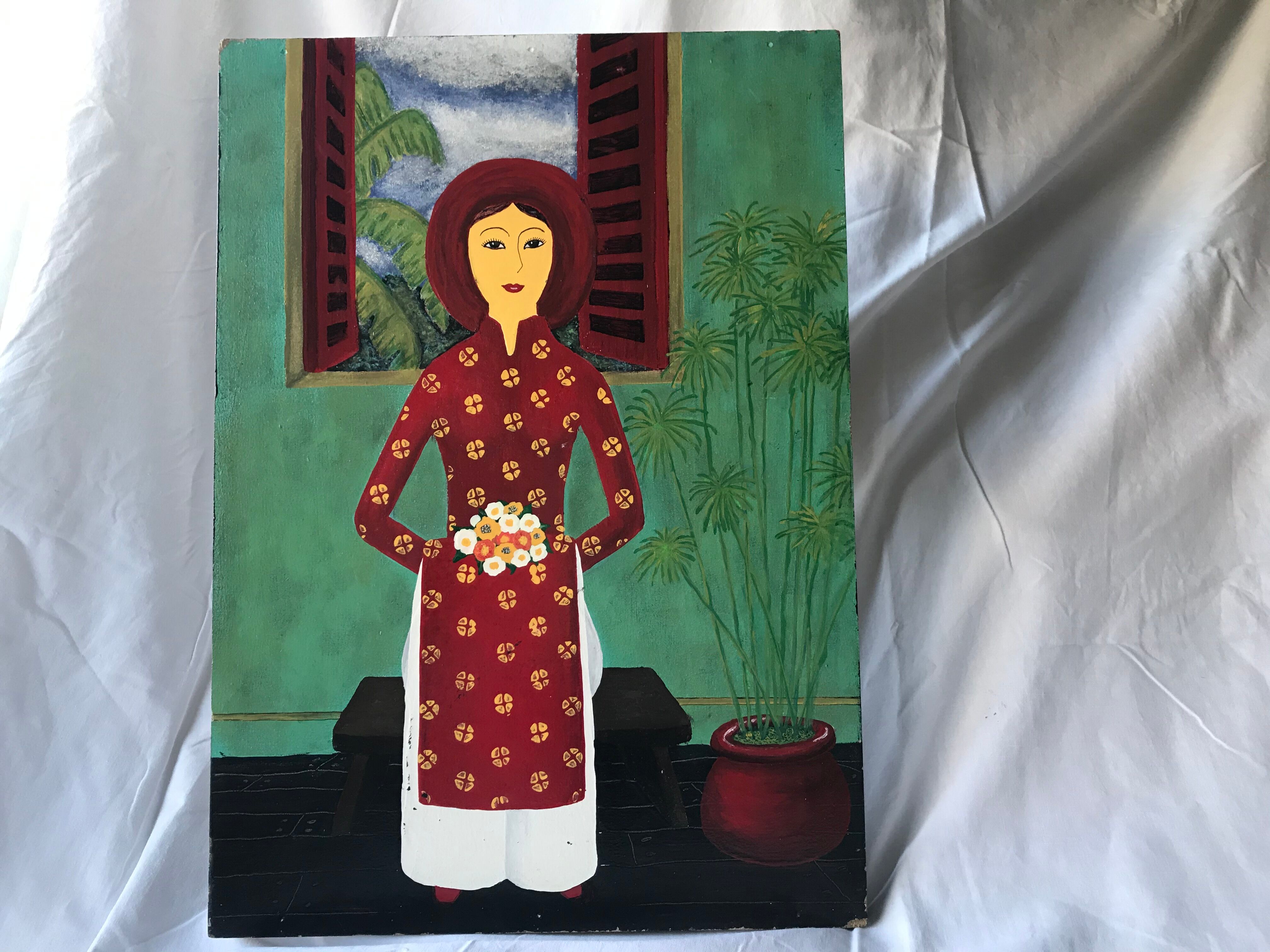 Painting oil Japanese interior scene