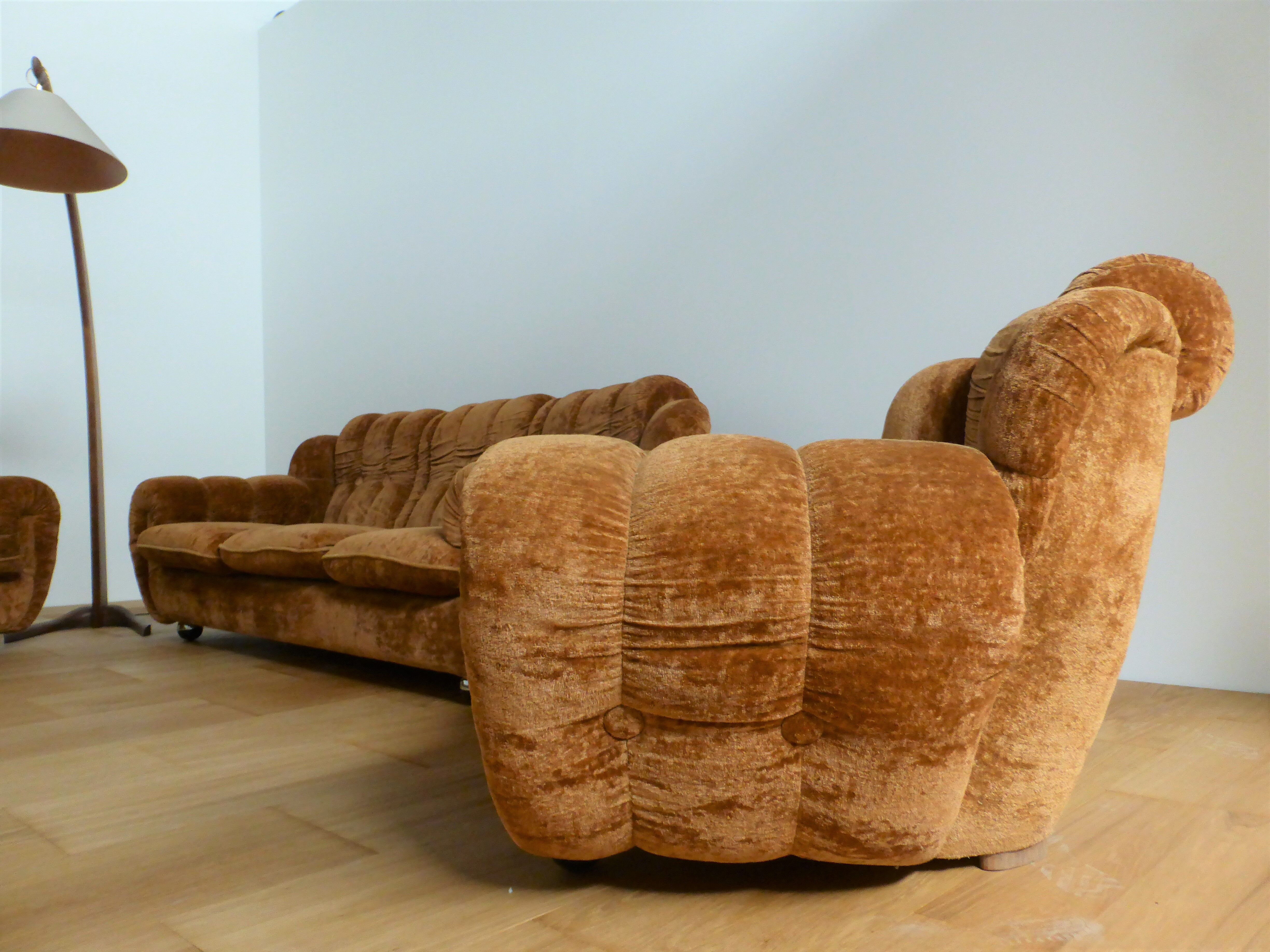Velvet armchairs and sofa, 1970s, set of 3