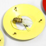 Three round 1950s wall or ceiling lamps made of metal and plexiglass shades