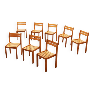 Batch of vintage French stacking chairs made of beech wood, 1960
