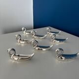 Set of 8 Vintage Silver Metal Knife Holders - Elegant Swan Shape