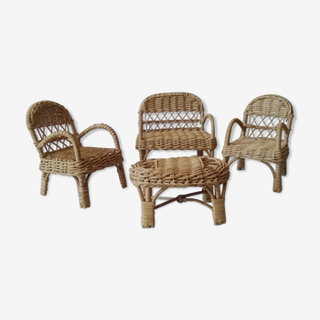 Garden furniture in miniature rattan for doll or decoration