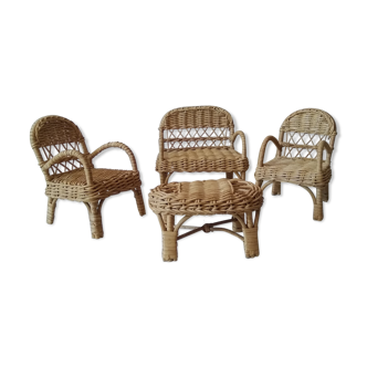 Garden furniture in miniature rattan for doll or decoration
