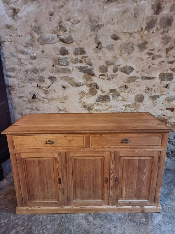 Buffet rustique français années 1920 – Buffet en pin ancien – Îlot de cuisine – Meuble de rangement 3 portes