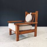 Brutalist Square Oak Lounge Chair, Belgium, 1950s