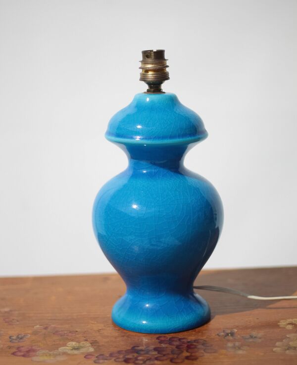 Lampe céramique vintage, lampe de table bleu turquoise craquelé , lampe
