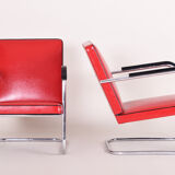 Pair of red Bauhaus armchairs made in ´30s Germany, designed by Anton Lorenz.