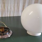 Opaline globe and chrome metal ceiling light - 50s/60s
