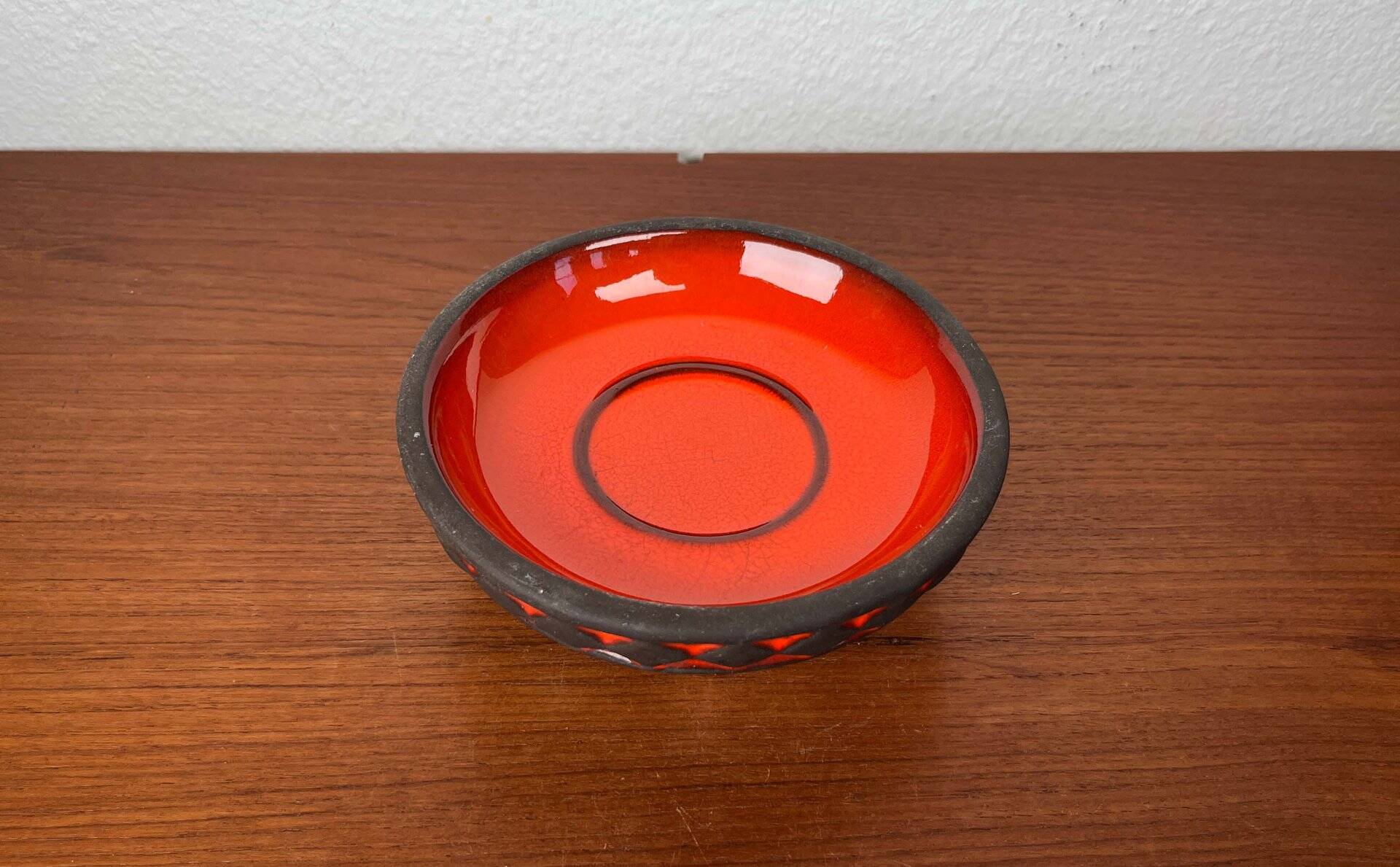 Bol trépied orange en céramique danoise vintage du milieu du siècle du studio Frank Keramik, années 1960