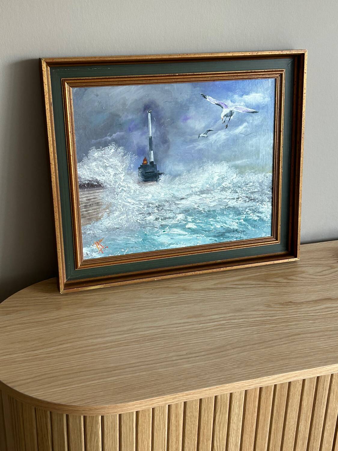 Marine painting oil on canvas by Robert Lesselin