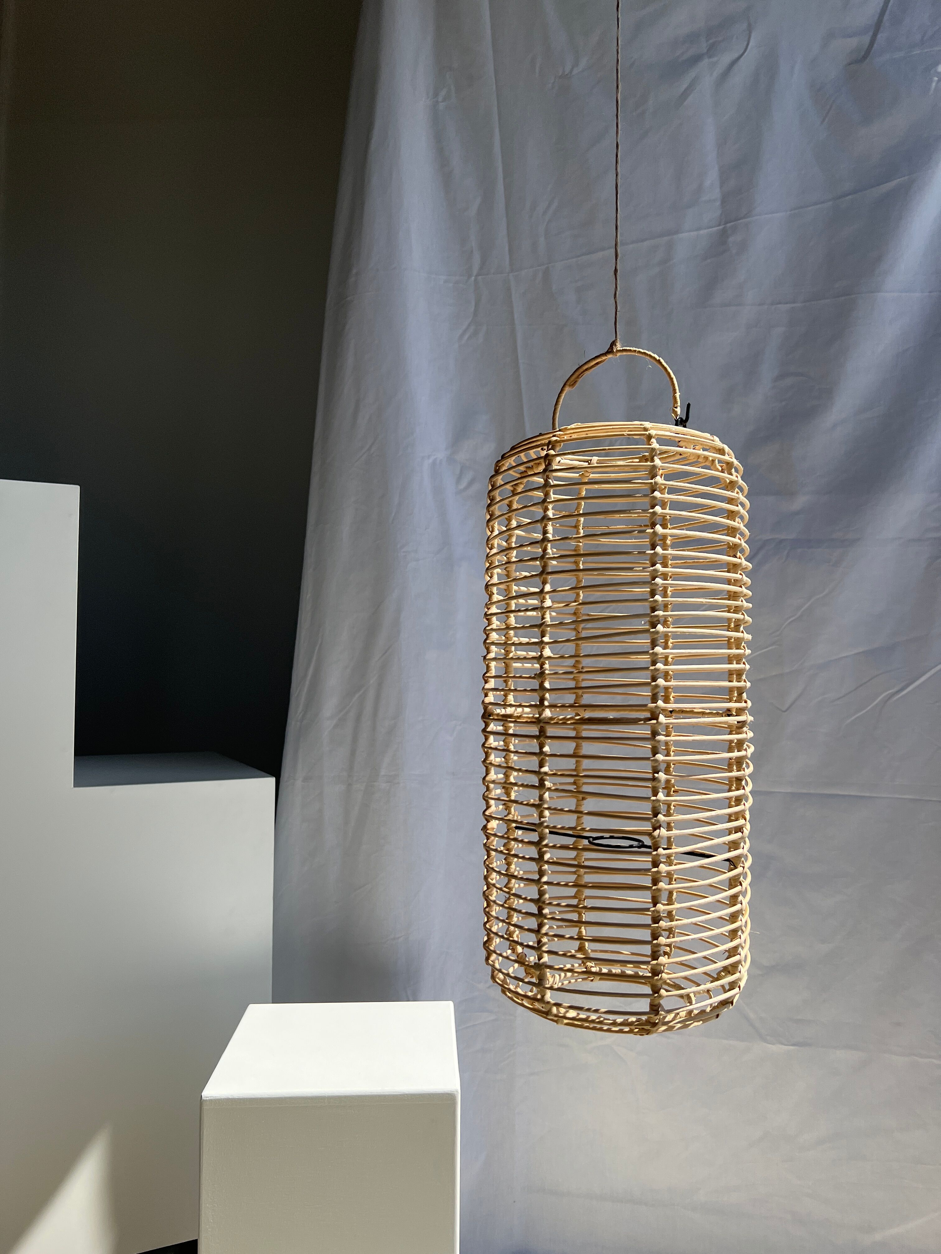 Large lantern-shaped rattan pendant lamp H50 D24