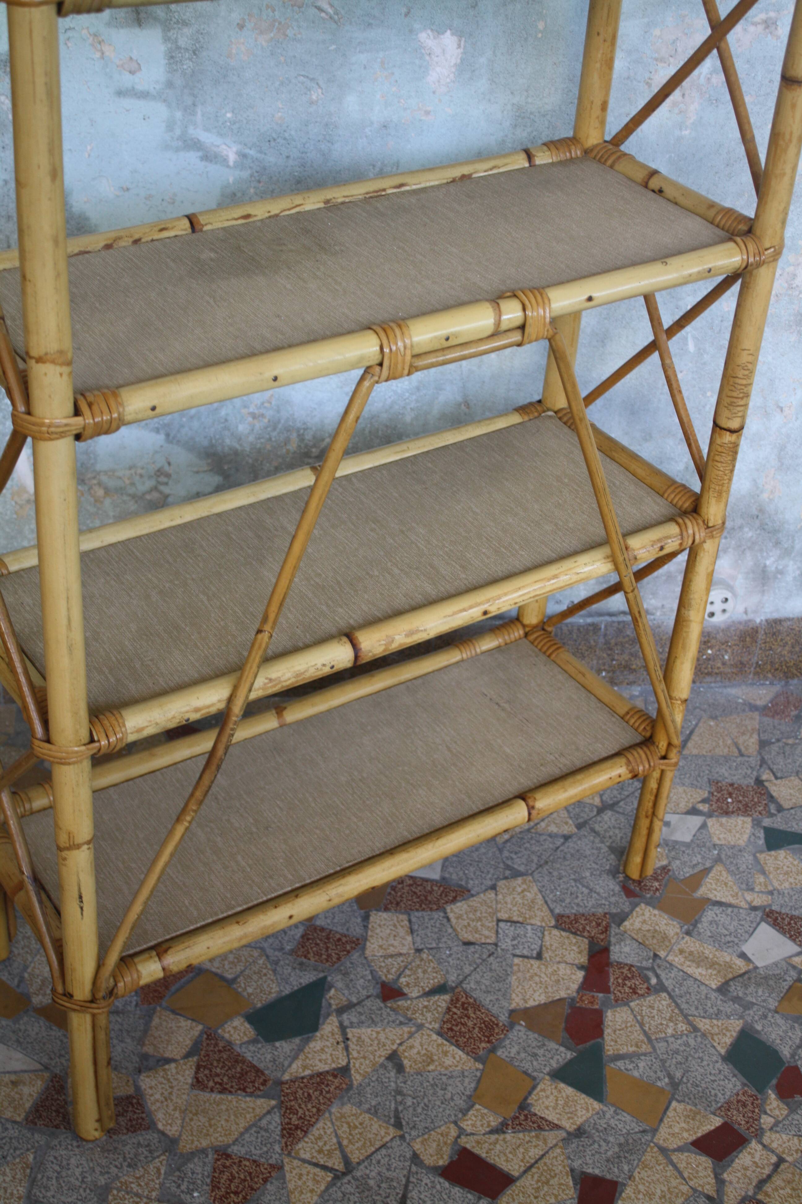 Pair of rattan shelves including a corner shelf