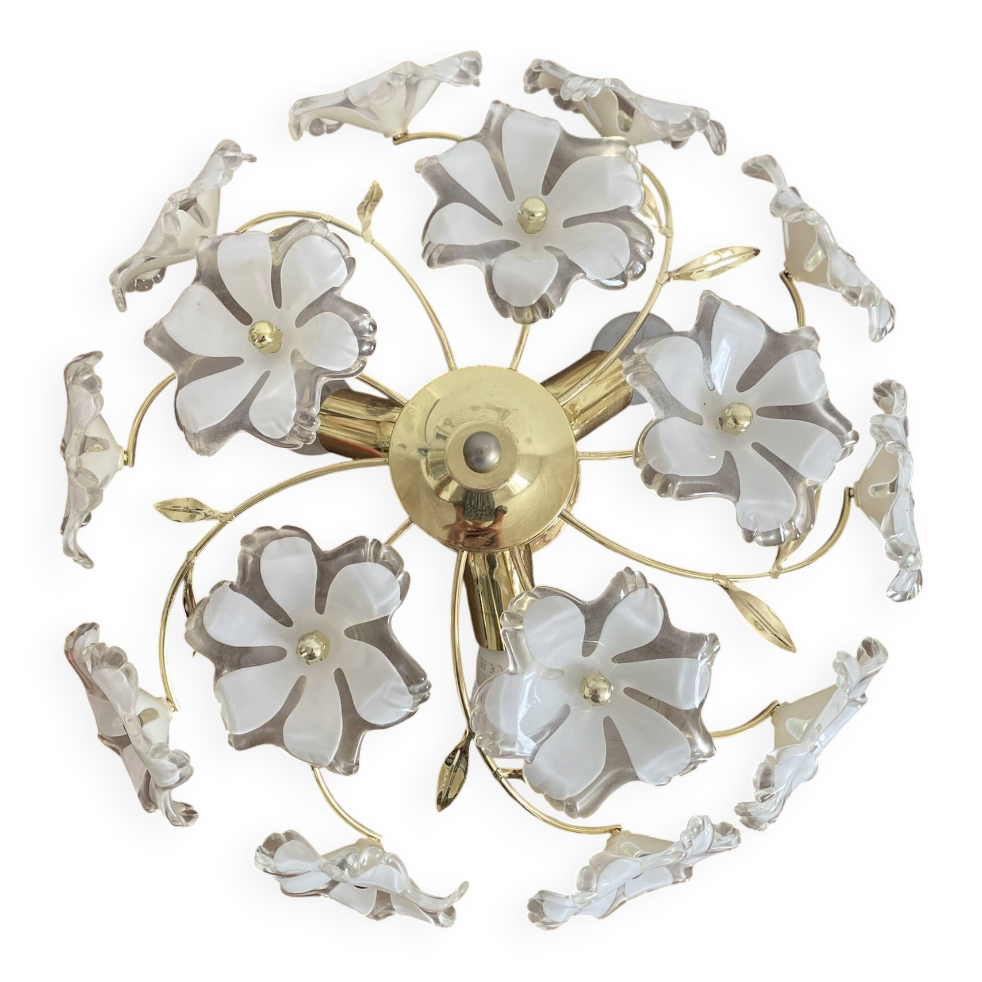 Plafonnier vintage italien fleurs et  métal doré