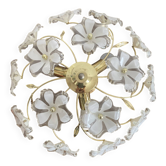 Plafonnier vintage italien fleurs et  métal doré