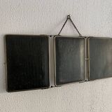 Vintage 1930s barber's triptych mirror, black beveled crystal - 28 x 70 cm